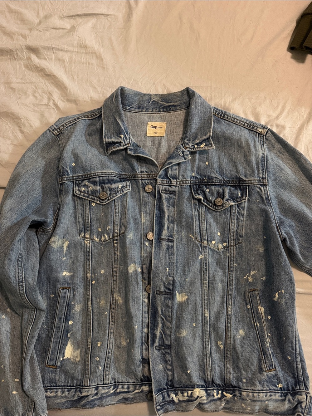 GAP Light Blue Denim Jacket with Paint-Splatter Detail